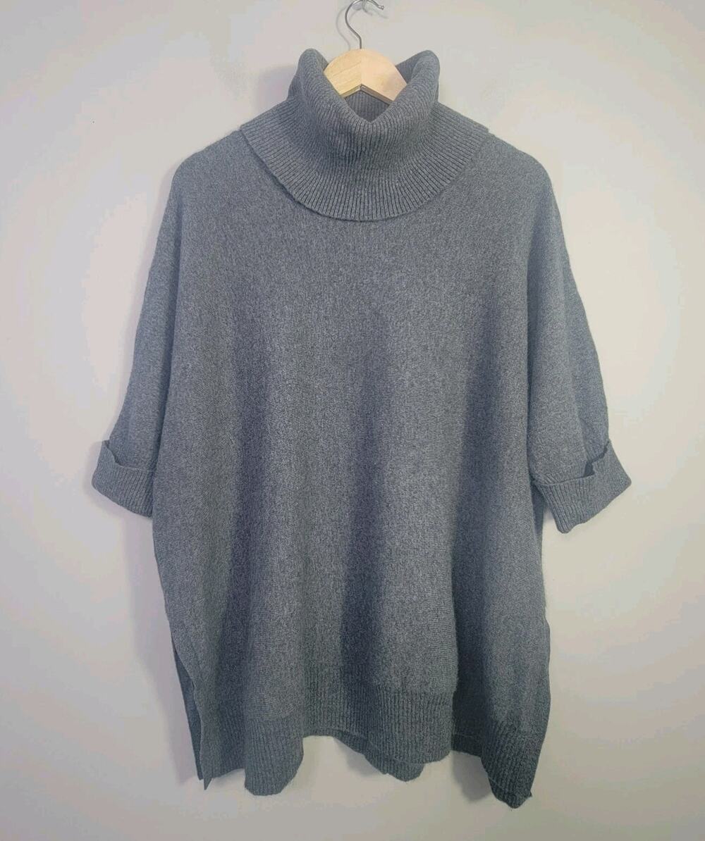 PURE Collection S Cashmere Short Sleeve Relaxed Turtleneck Sweater Gray
